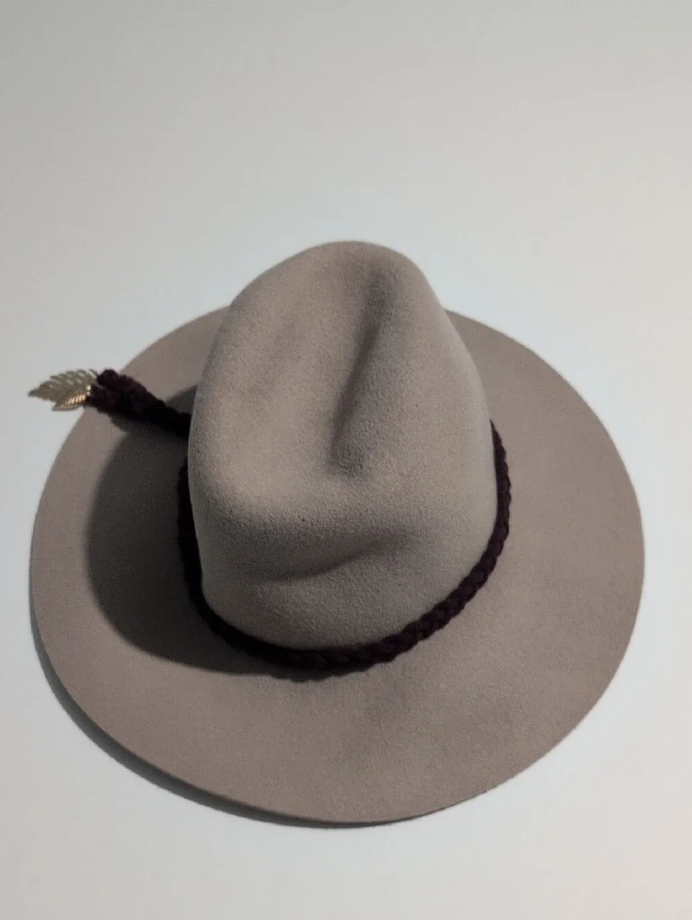 Milk & Soda Taupe 100% Wool Fedora Hat Braided Accent